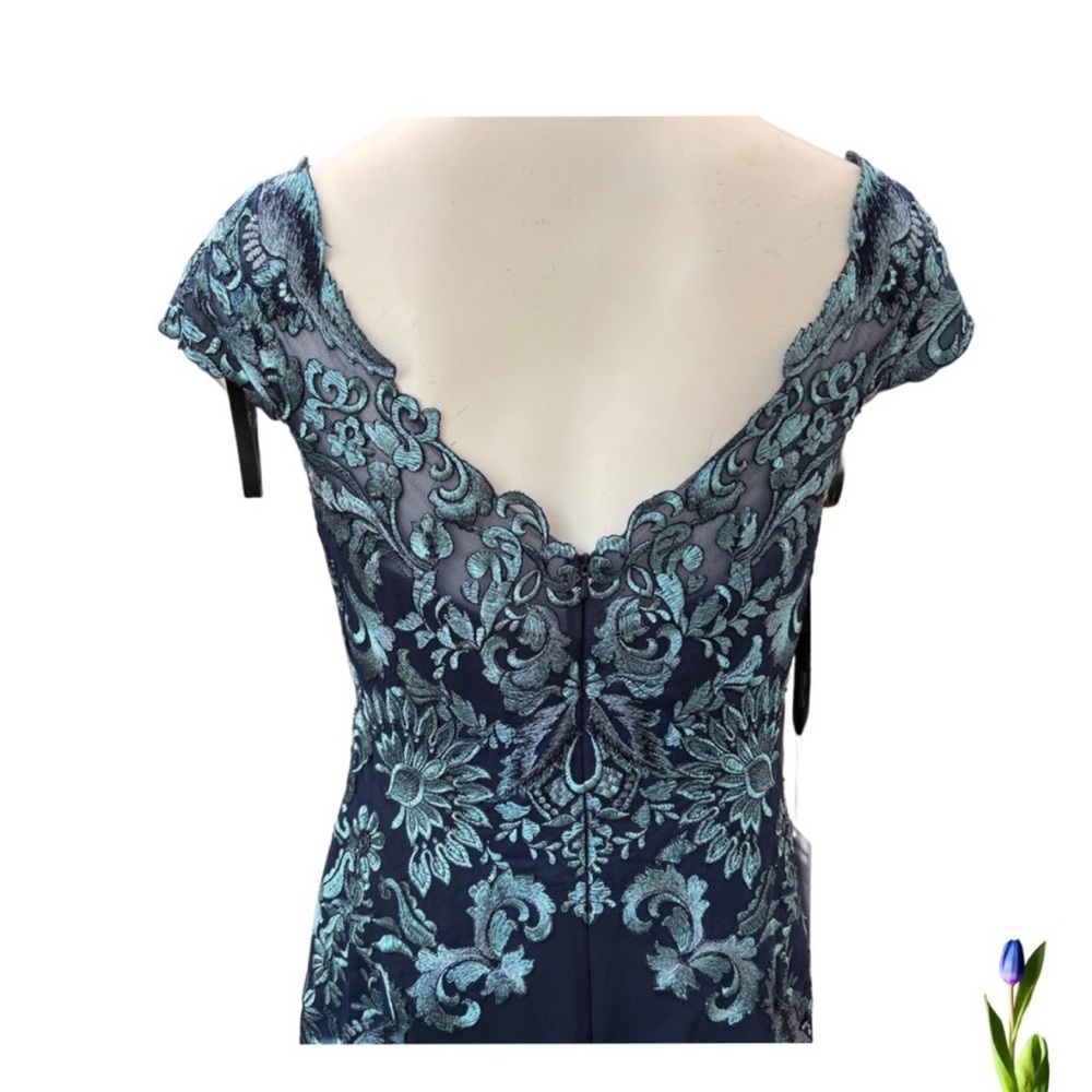 Cameron Blake Gown Dress Blue Navy / Turquoise Embroidered for Wedding Guest 8 - Picture 5 of 10